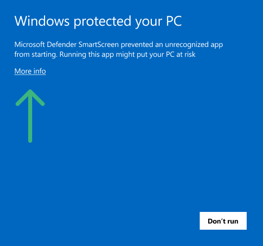 Windows SmartScreen warning — click More info